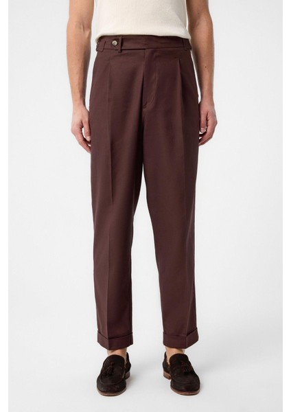 Kahve Italyan Kesim Yüksek Bel Erkek Pantolon