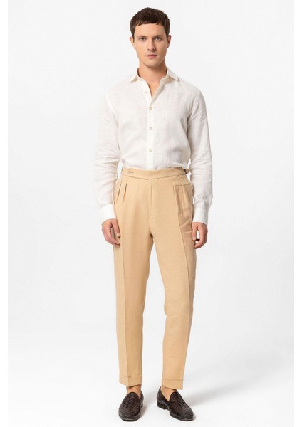 Camel Yüksek Bel %100 Keten Pileli Erkek Pantolon fiyatları