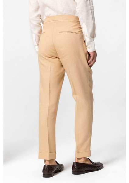 Camel Yüksek Bel %100 Keten Pileli Erkek Pantolon indirimleri