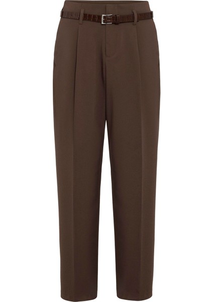 Kahve Yüksek Bel Pilili Kadın Pantolon indirimleri