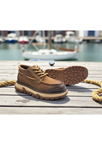 G25K550 Navigator Hakiki Nubuk Deri Kalın Taban Bilekli Erkek Camel Ayakkabı