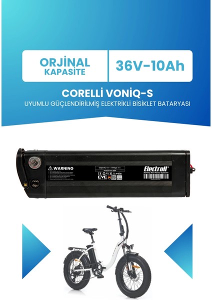 Corelli Voniq-S Uyumlu 36V 10AH Güçlendirilmiş Elektrikli Bisiklet Bataryası