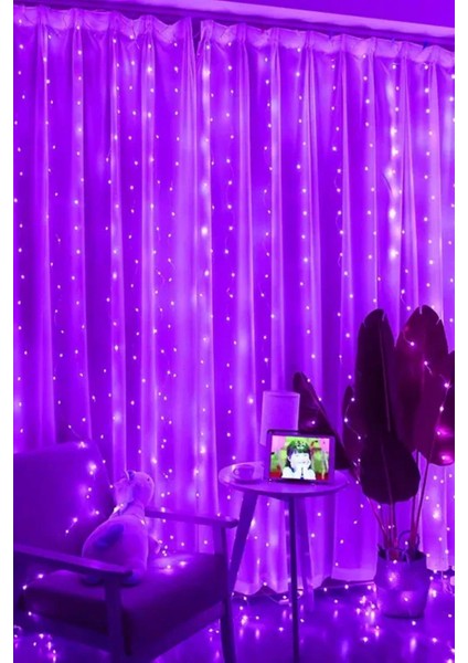 Mor Perde LED 3x3 Metre USB Kumandalı 8 Mod Animasyonlu Peri LED Işık