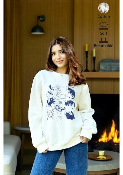 Premium Oversize Kesim Uzun Kollu Baskılı Sweatshirt