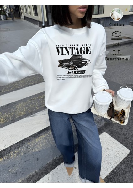 Premium Oversize Kesim Uzun Kollu Baskılı Sweatshirt