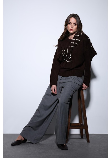 Kahve Yün Karışımlı Kadın Kazak