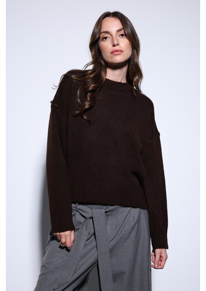 Kahve Yün Karışımlı Kadın Kazak fiyatları