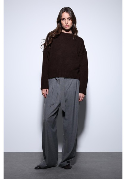 Kahve Yün Karışımlı Kadın Kazak modelleri