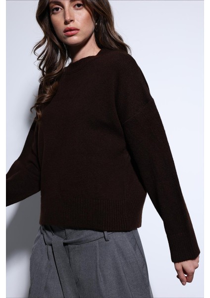 Kahve Yün Karışımlı Kadın Kazak fırsatları