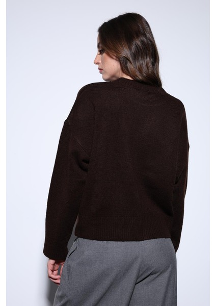 Kahve Yün Karışımlı Kadın Kazak indirimleri