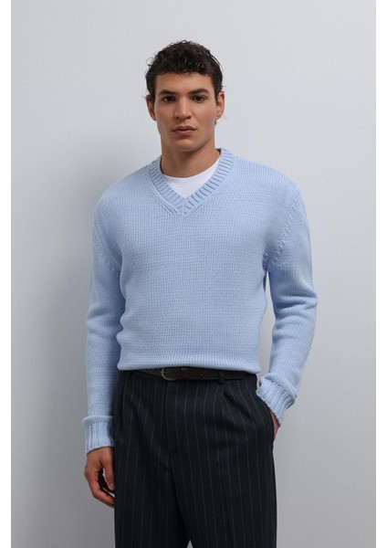 Bebe Mavi Dokulu V Yaka Erkek Kazak