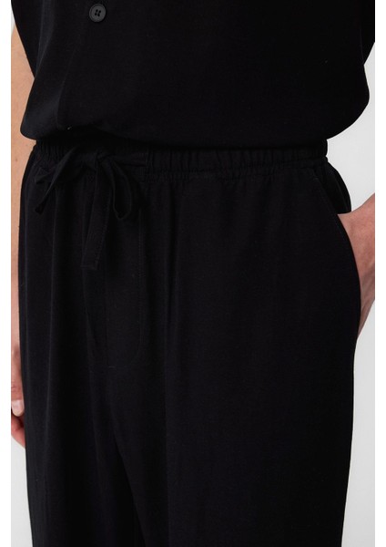 Siyah Keten Karışımlı Jogger Erkek Pantolon modelleri