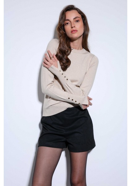 Bej Basic Kadın Triko Kazak