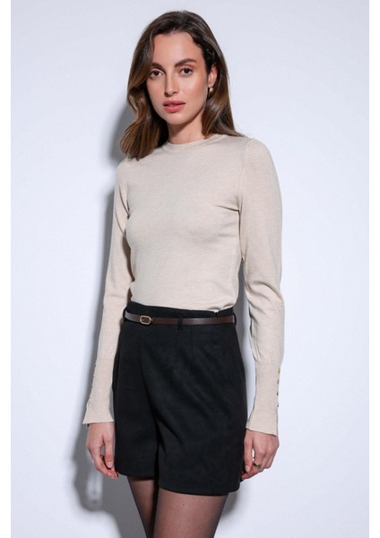 Bej Basic Kadın Triko Kazak