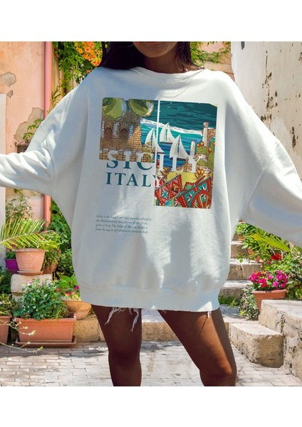 Premium Oversize Kesim Uzun Kollu Baskılı Sweatshirt