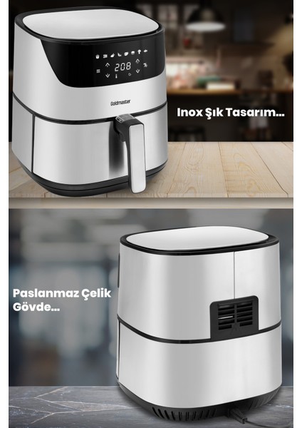 2000W Yüksek Güçlü Geniş 6,4l Inox Dokunmatik Hava Fritözü modelleri