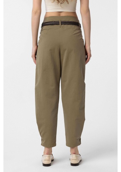 Haki Yüksek Bel Paçası Düğmeli Fit Kadın Pantolon indirimleri