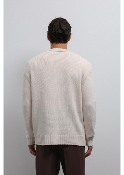 Ekru Dokulu V Yaka Erkek Kazak indirimleri