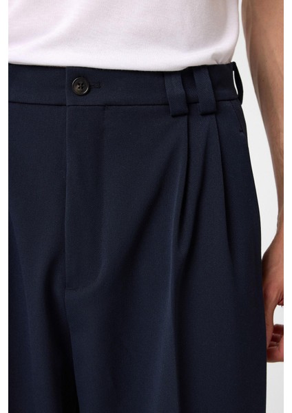 Lacivert Yüksel Bel Relax Fit Pileli Erkek Pantolon modelleri