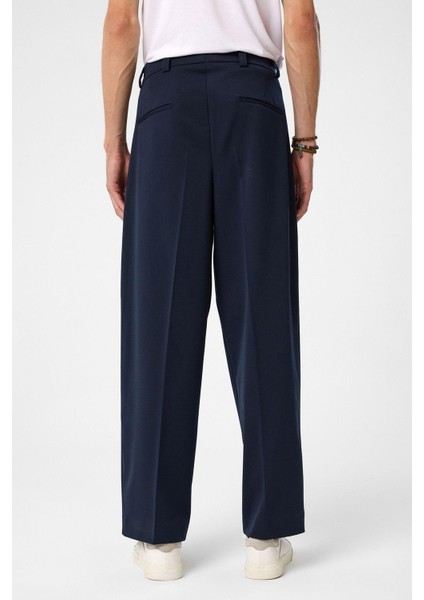 Lacivert Yüksel Bel Relax Fit Pileli Erkek Pantolon fırsatları