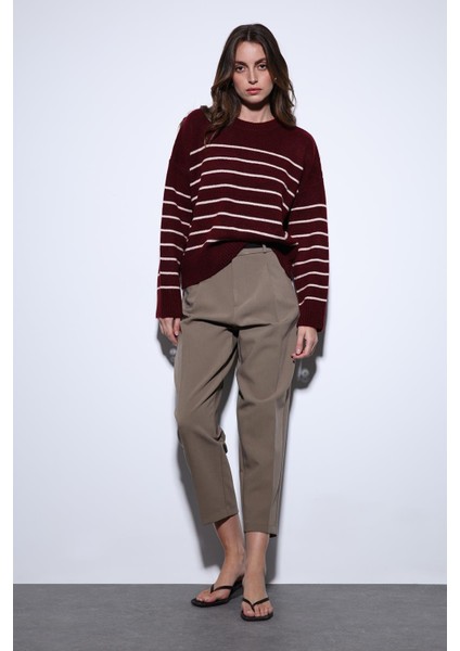 Bordo Çizgili Triko Kazak fiyatları