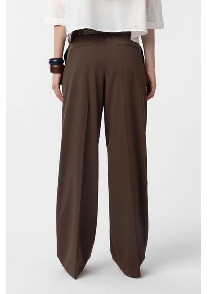 Kahve Yüksek Bel Pilili Kadın Pantolon fırsatları