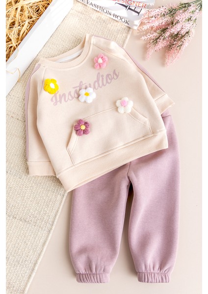 Iki Iplik Şardonlu Pamuklu 2'li Kız Bebek/çocuk Takım Set