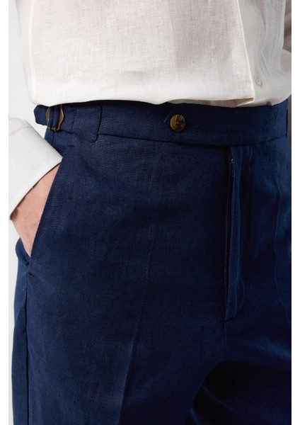 Lacivert 100% Keten Italyan Kesim Erkek Pantolon modelleri