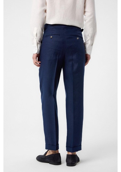 Lacivert 100% Keten Italyan Kesim Erkek Pantolon fırsatları
