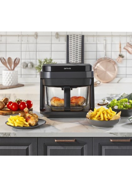 5 Litre Cam Air Fryer Siyah, Sağlıklı ve Pratik Pişirme Cihazı