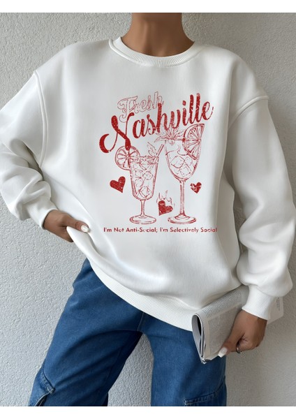 Premium Oversize Kesim Uzun Kollu Baskılı Sweatshirt
