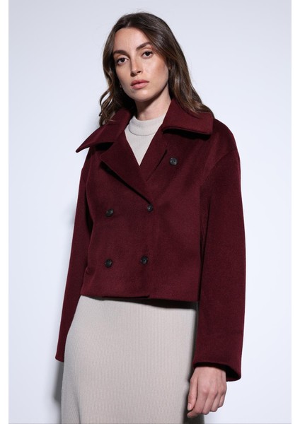 Bordo Kruvaze Kadın Kısa Kaban fiyatları