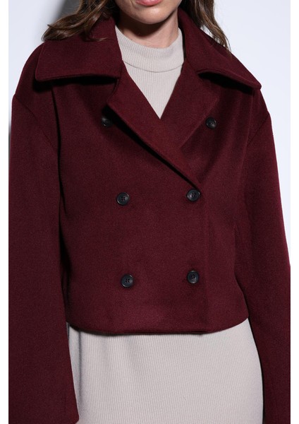 Bordo Kruvaze Kadın Kısa Kaban fırsatları