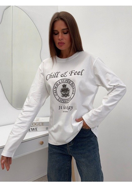 Premium Oversize Kesim Uzun Kollu Baskılı Sweatshirt