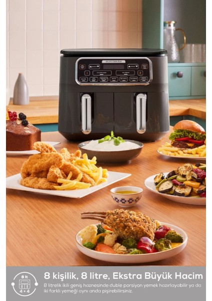 Air Pro Cook Duo Köz Xxxl 4+4 Litre Siyah Airfryer 8 Kişilik fiyatları