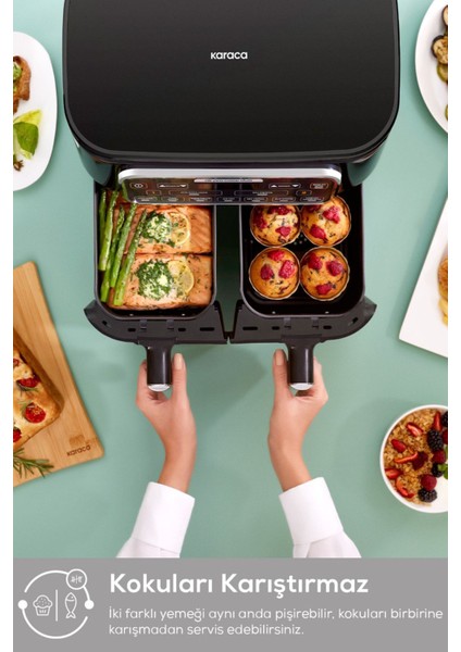Air Pro Cook Duo Köz Xxxl 4+4 Litre Siyah Airfryer 8 Kişilik modelleri
