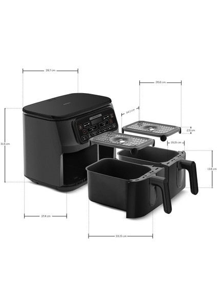 Air Pro Cook Duo Köz Xxxl 4+4 Litre Siyah Airfryer 8 Kişilik