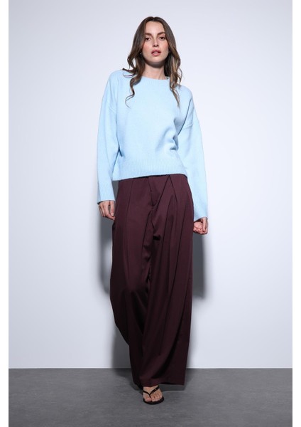 Mavi Yün Karışımlı Kadın Kazak