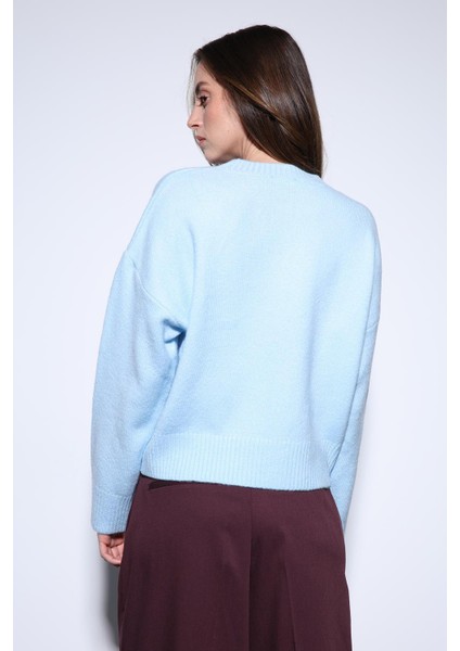 Mavi Yün Karışımlı Kadın Kazak fiyatları