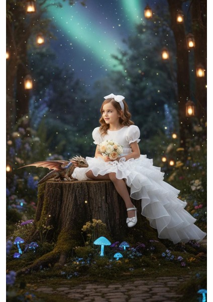 Beyaz Masal Kız Çocuk Abiye - Kat Kat Tüllü Kız Çocuk Doğum Günü Elbisesi - Balo Mezuniyet Elbisesi modelleri