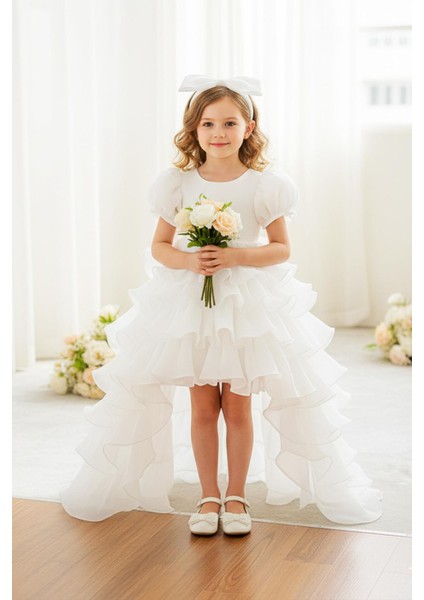 Beyaz Masal Kız Çocuk Abiye - Kat Kat Tüllü Kız Çocuk Doğum Günü Elbisesi - Balo Mezuniyet Elbisesi indirimleri