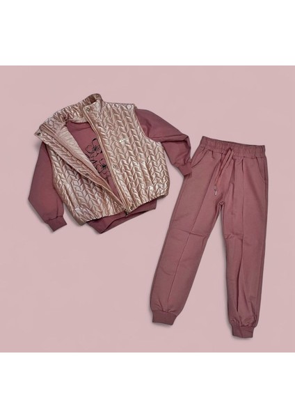 Kız Çocuk Yelekli Üçlü Takım