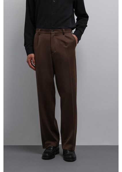 Kahve Relax Fit Baggy Pilili Erkek Pantolon fiyatları
