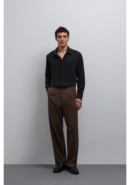 Kahve Relax Fit Baggy Pilili Erkek Pantolon modelleri