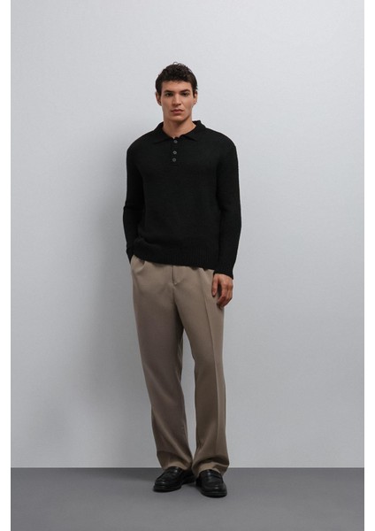 Siyah Düğmeli Yaka Erkek Kazak fiyatları