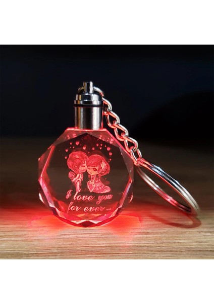 Işıklı Kristal Renk Değiştiren Anahtarlık Sevgili
