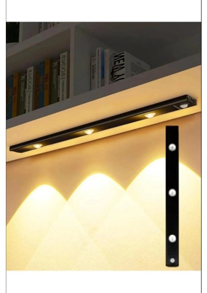 Hareket Sensörlü - Dekoratif Gece Lambası - USB Şarjlı LED Aydınlatma Siyah Kasa 40CM Şarjlı Dolap L