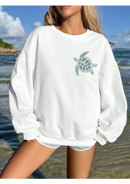 Premium Oversize Kesim Uzun Kollu Baskılı Sweatshirt