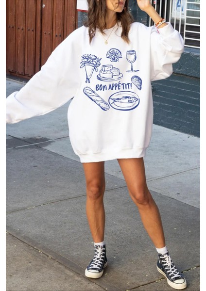 Premium Oversize Kesim Uzun Kollu Baskılı Sweatshirt