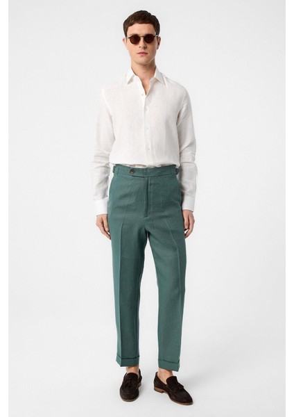 Yeşil 100% Keten Italyan Kesim Erkek Pantolon fiyatları